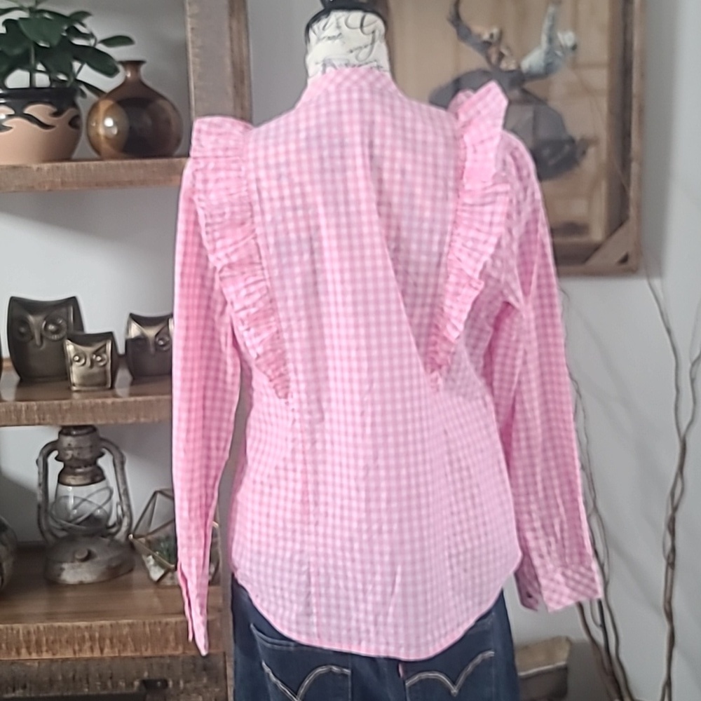 Charter Club Pink Ruffle-Trim Gingham Button-Up Top - Picture 6 of 8